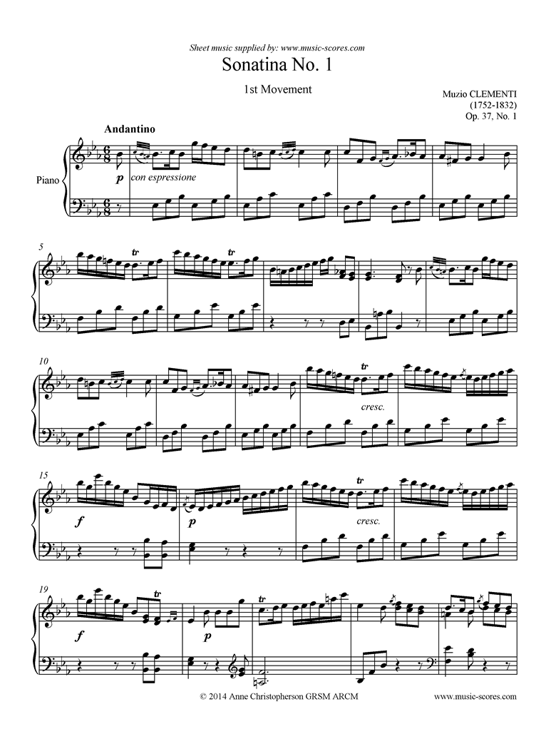 Front page of Op. 37, No. 1: Sonatina in Eb: 1st Movement sheet music