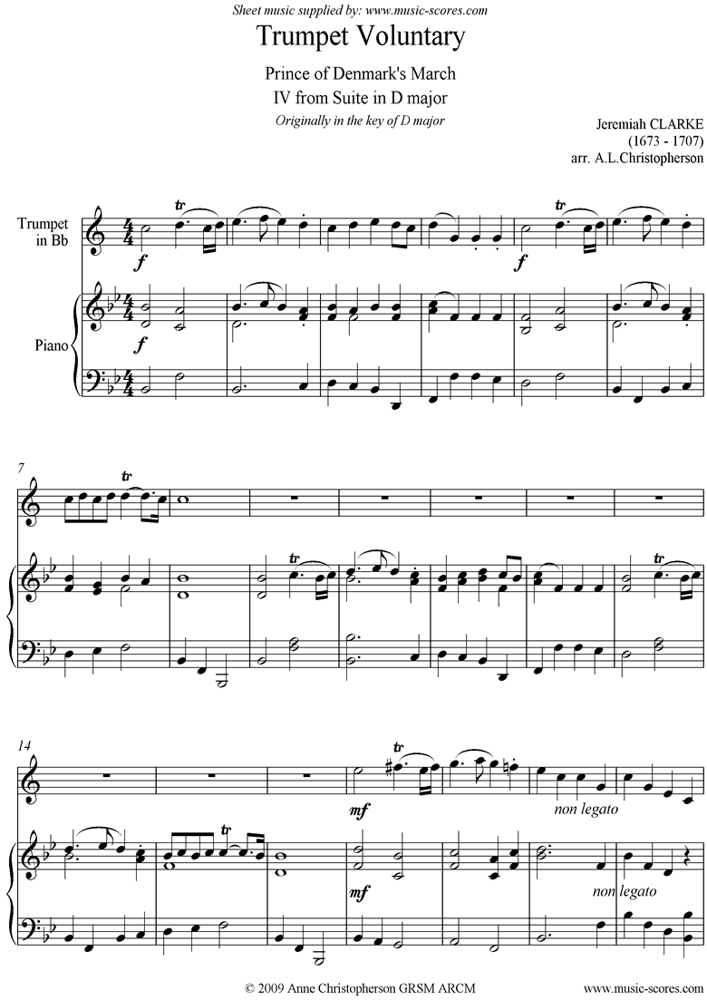 Front page of Suite in D: Trumpet Voluntary: Trumpet and Piano sheet music