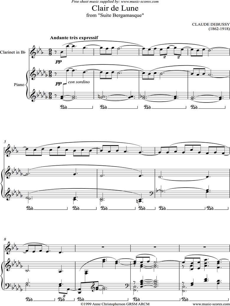 Suite Bergamasque: 03 Clair de Lune - clarinet by Debussy