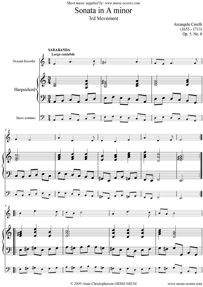 Front page of Sonata in A minor, 3rd Movement: Op. 5, No. 8 sheet music
