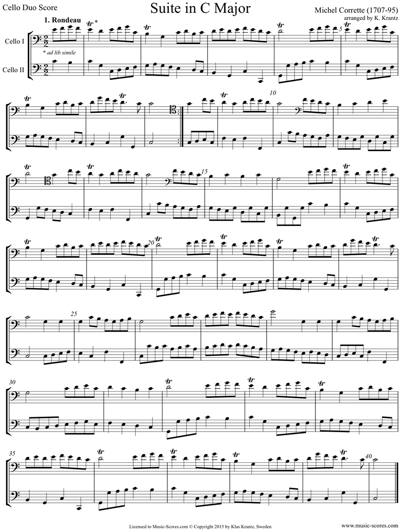 Front page of Suite in C major: Cello duo sheet music