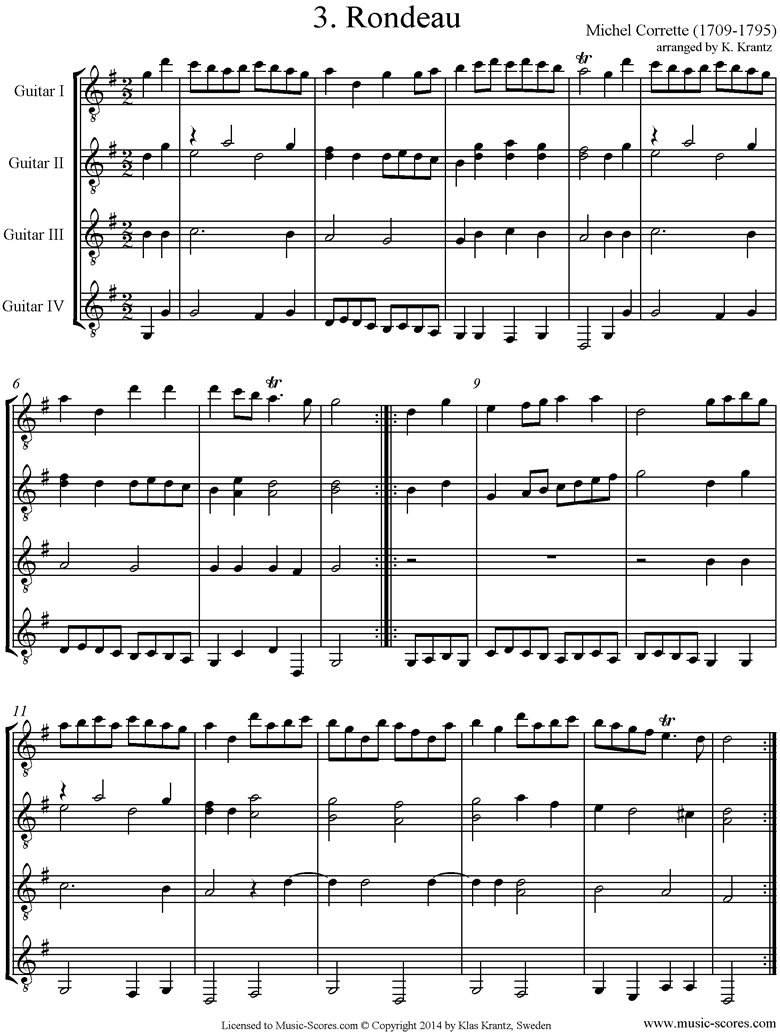 Front page of Suite in C major: Rondo No.2: Guitar quartet sheet music