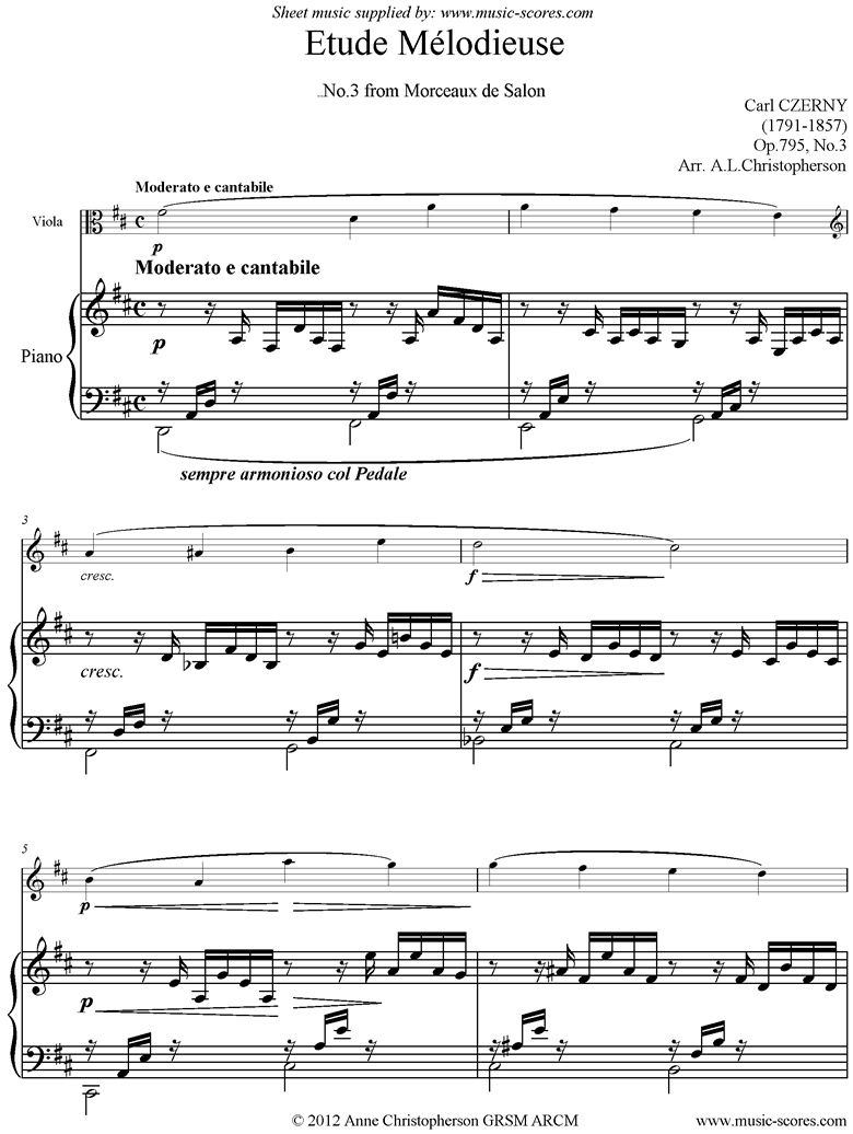Front page of Op795, No3: Melodic Study: Viola, Piano sheet music