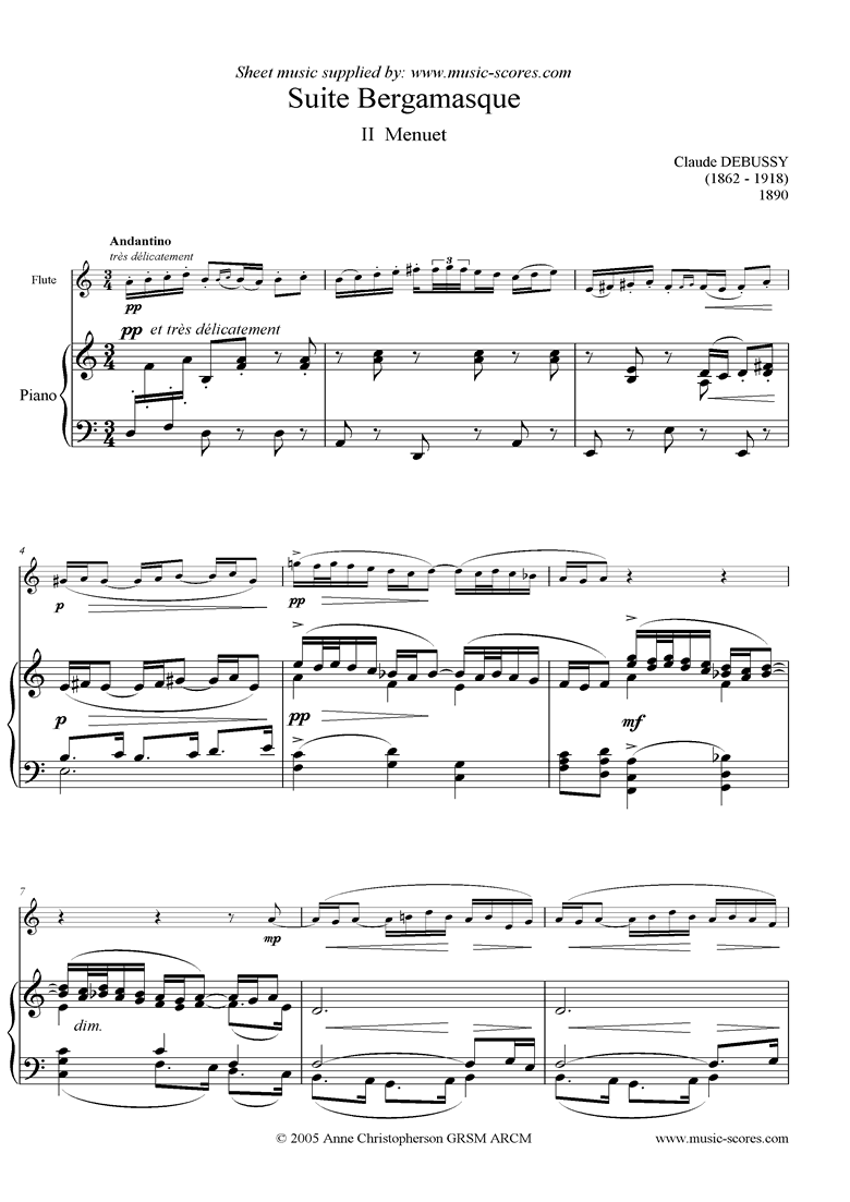 Front page of Suite Bergamasque: 02 Menuet - flute sheet music