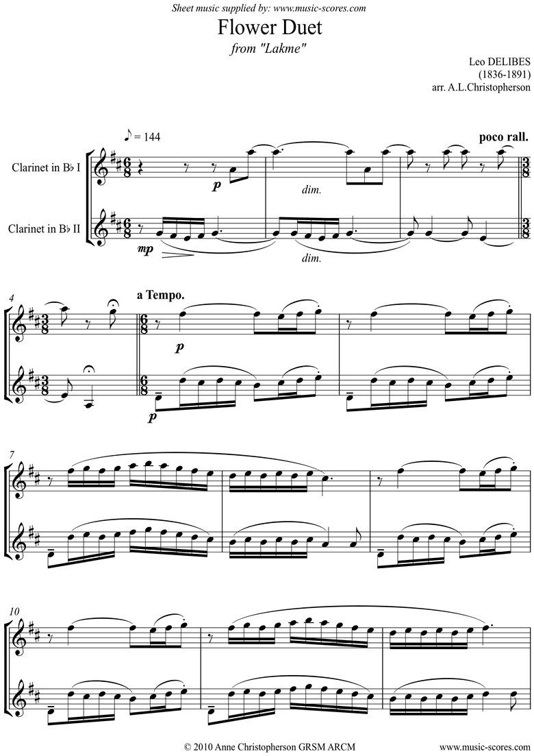 Front page of The Flower Duet: Lakme: 2 Clarinets, unacc. sheet music