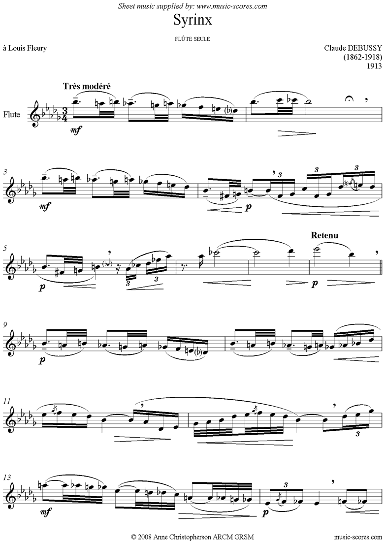 Front page of Syrinx: Flute Solo sheet music
