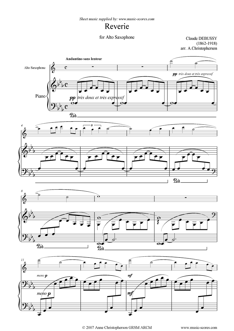 Front page of Reverie for Alto Sax sheet music