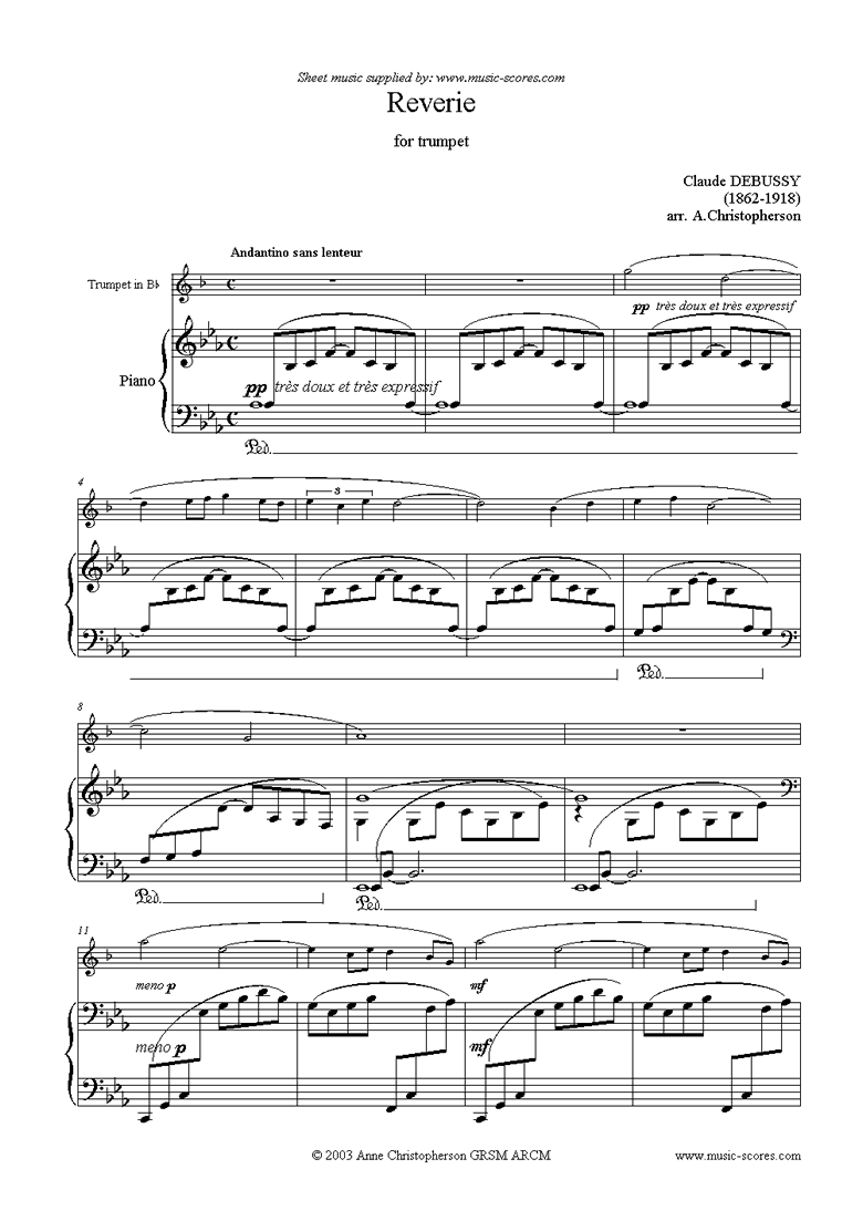 Front page of Reverie for Trumpet sheet music