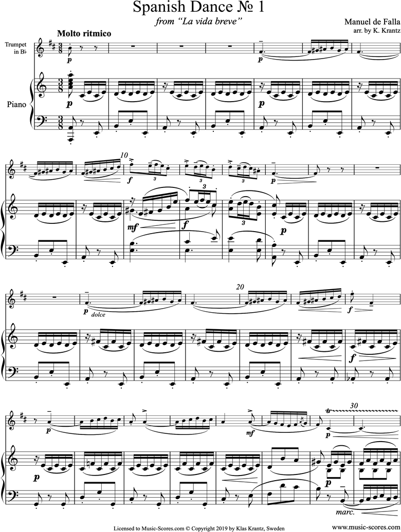 Front page of La Vida Breve: Spanish Dance No.1: Trumpet, Piano sheet music