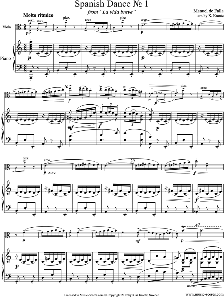 Front page of La Vida Breve: Spanish Dance No.1: Viola, Piano sheet music