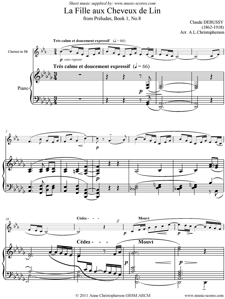 Preludes Bk1: La Fille aux Cheveux de Lin - clari Db by Debussy