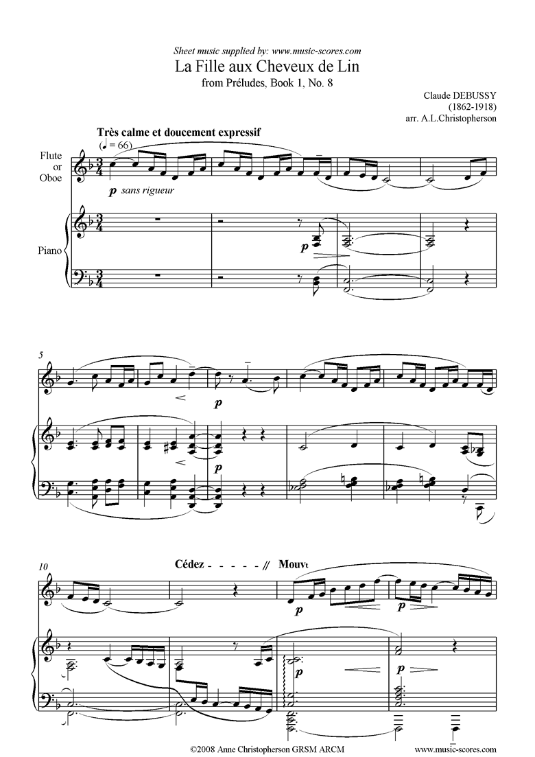 Preludes Bk 1: La Fille aux Cheveux de Lin low fl by Debussy