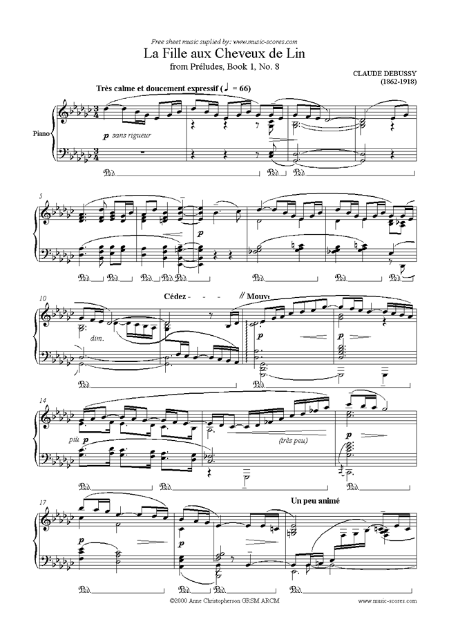 Front page of Preludes Bk1: 08 La Fille aux Cheveux de Lin sheet music
