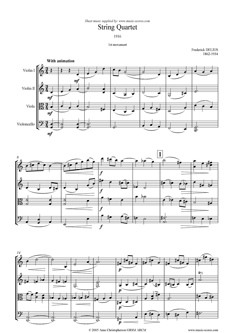 Front page of Quartet 1916: 1st Movement sheet music