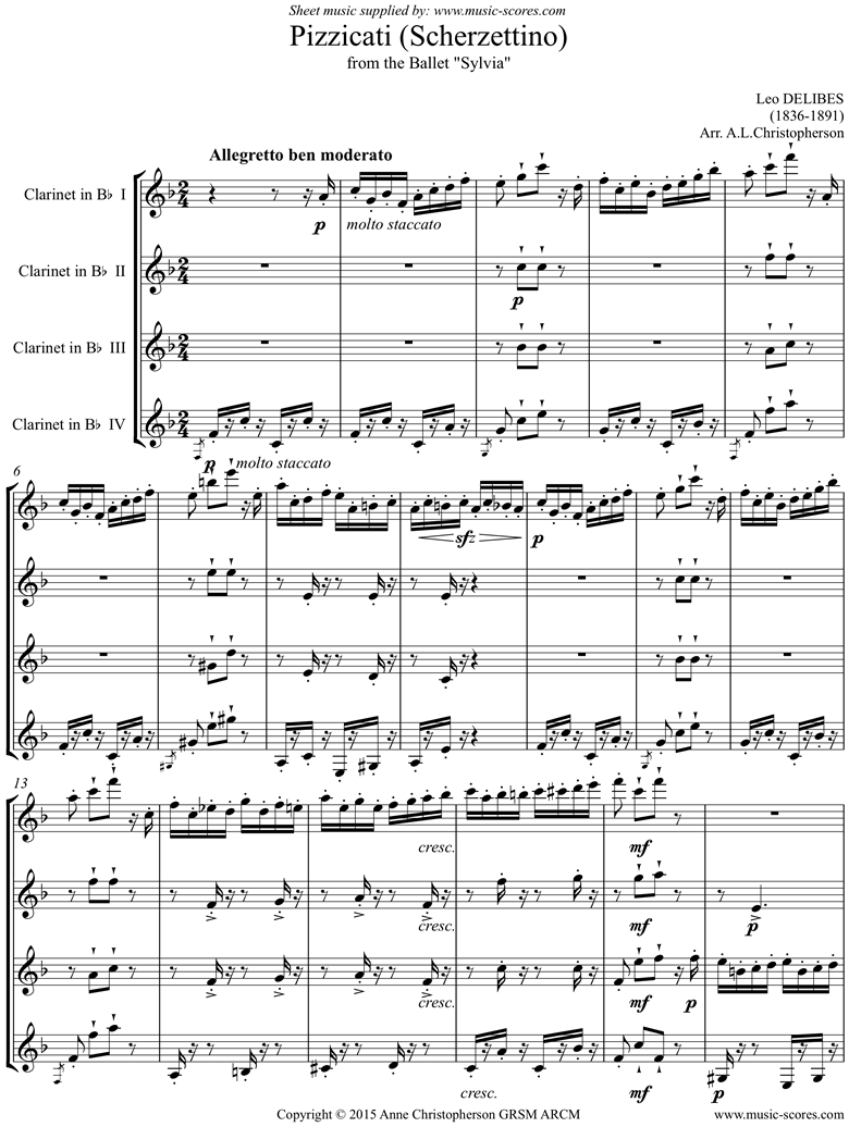 Pizzicati Scherzettino: Sylvia: 4 Bb Clarinets by Delibes