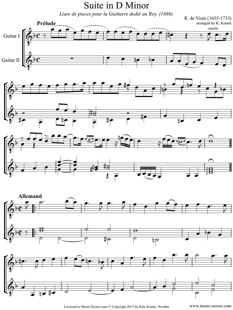 Front page of Suite 9 in D minor: 2 Guitars sheet music