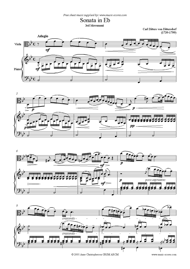 Front page of Viola Sonata in Eb, 3rd Movement sheet music