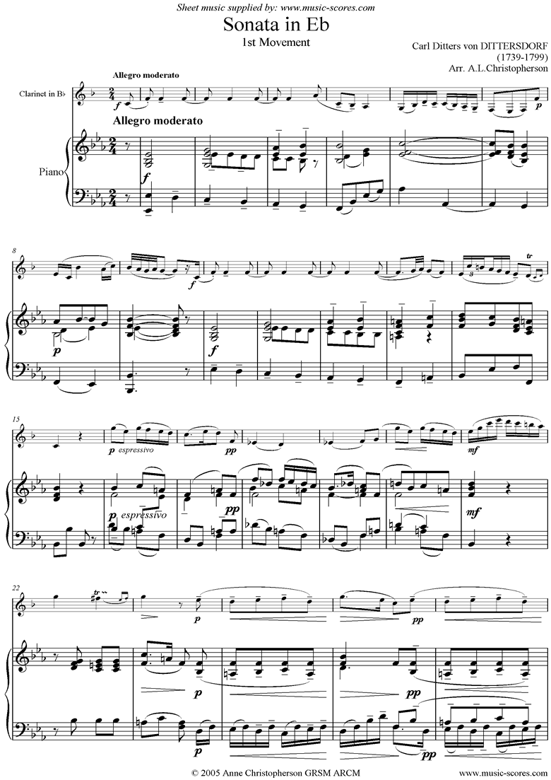 Front page of Sonata in Eb, 1st Movement: Clarinet sheet music