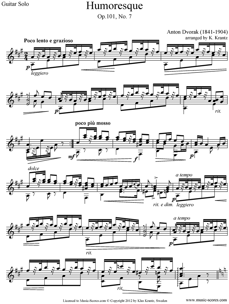 Op.101, No.7: Humoresque: Guitar by Dvorak
