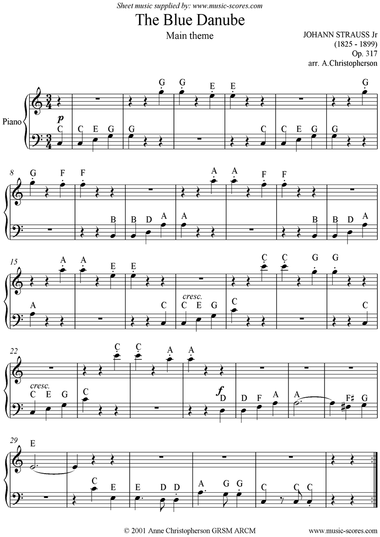Front page of The Blue Danube: Easy piano sheet music