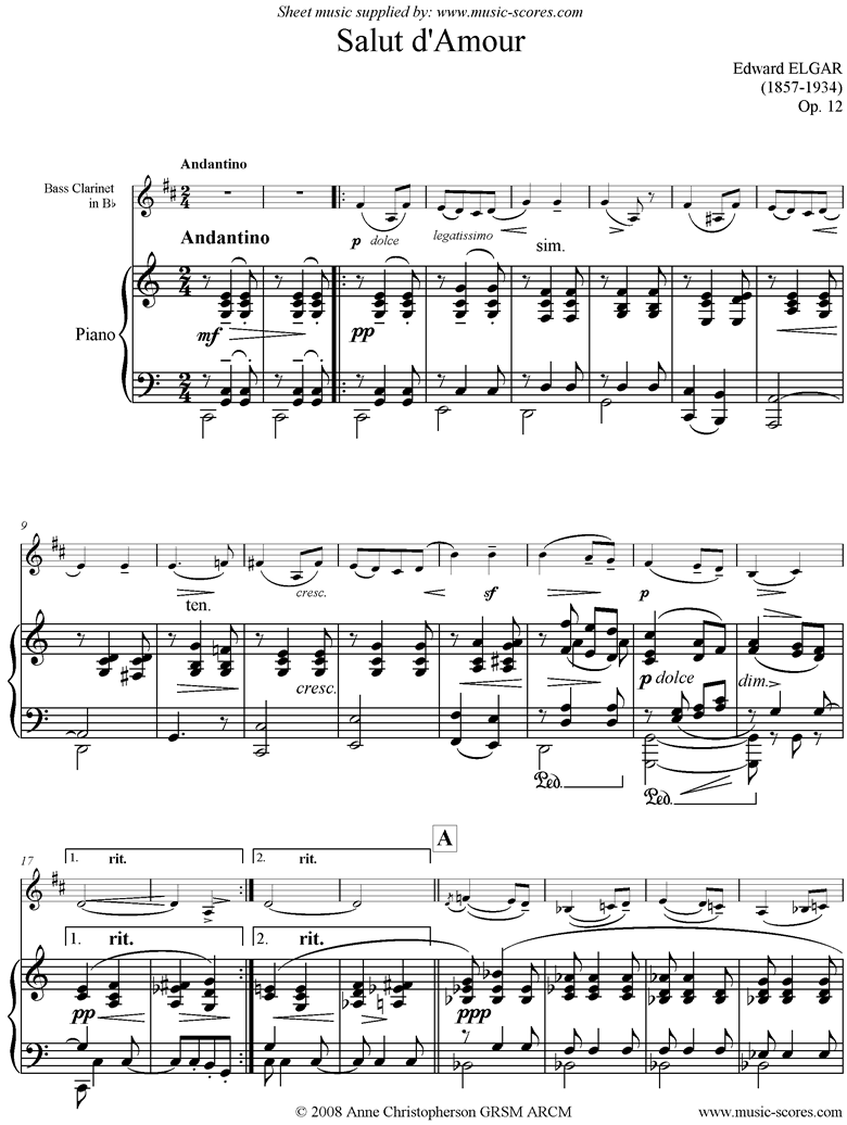 Salut dAmour: Bass Clarinet easier by Elgar