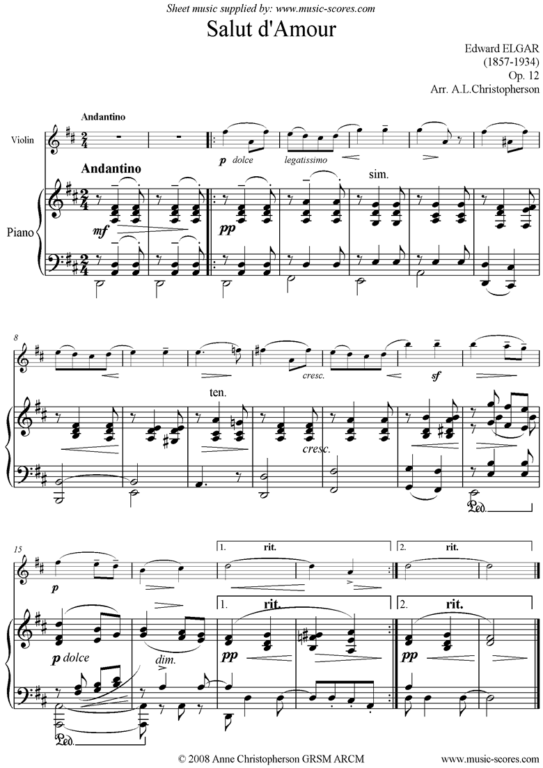 Front page of Salut dAmour: Easier Violin sheet music