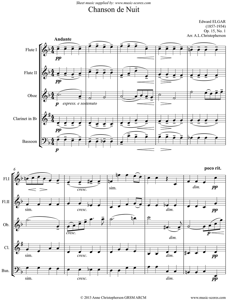 Chanson de Nuit: Wind quintet by Elgar