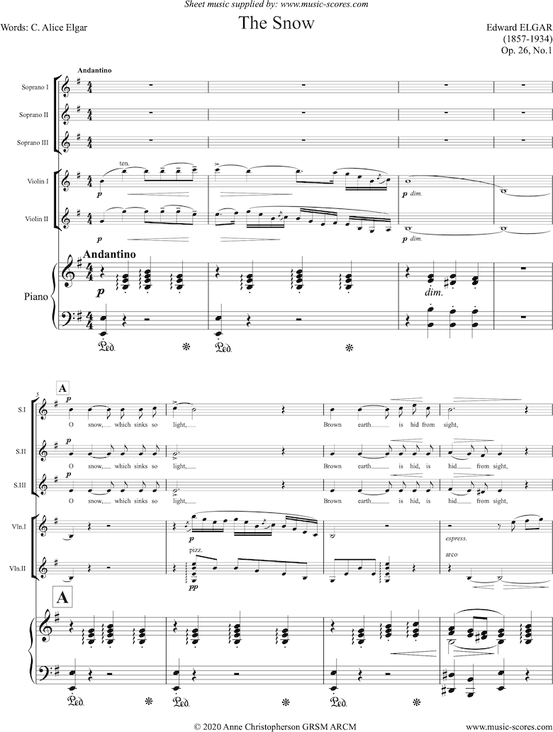 The Snow: 3 Voices, 2 Violins, Piano by Elgar