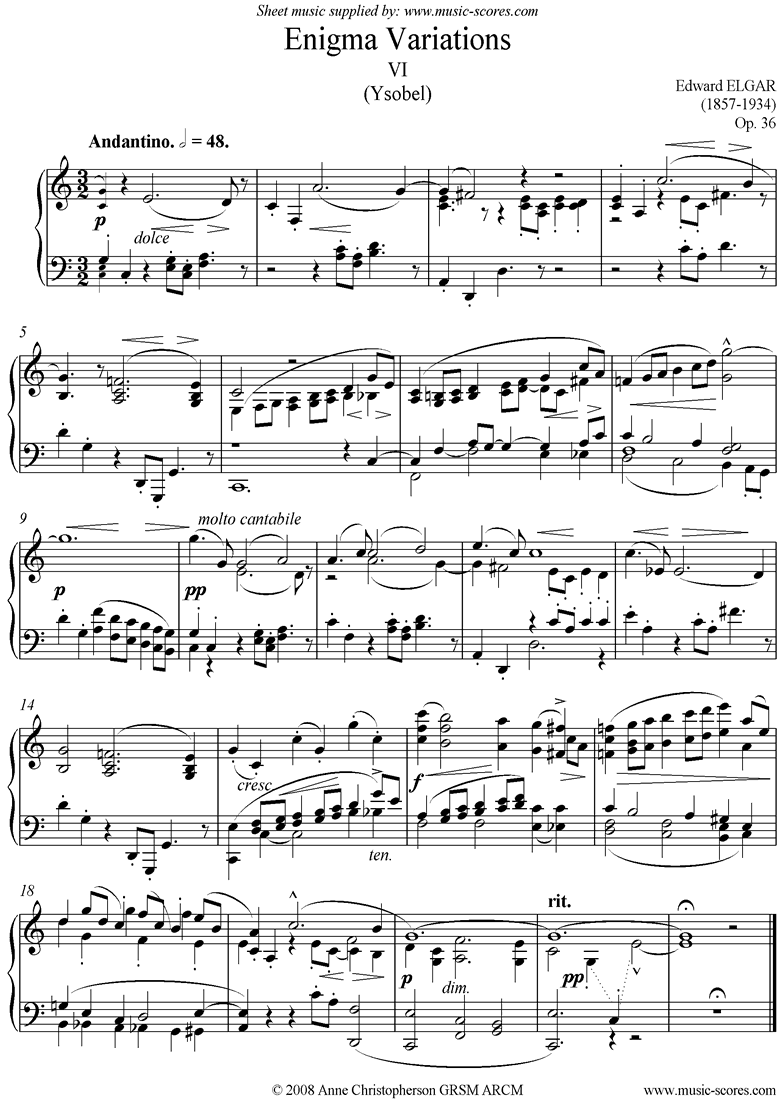Front page of Enigma Variations: 06: Ysobel sheet music