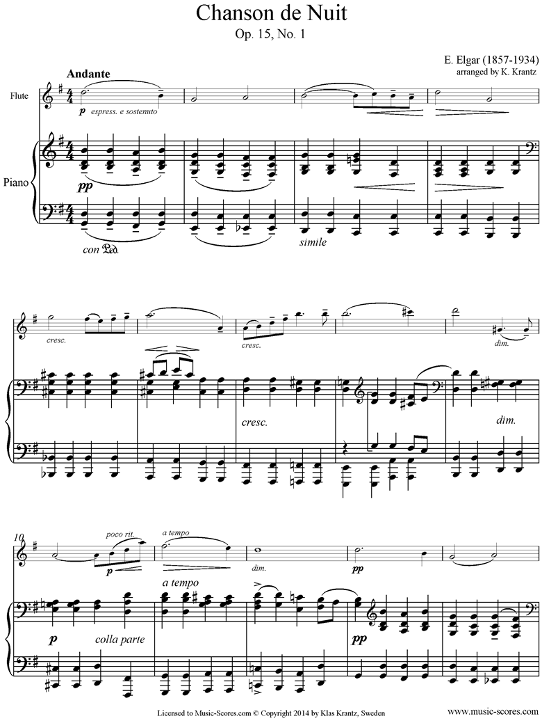 Chanson de Nuit: Flute, Piano by Elgar
