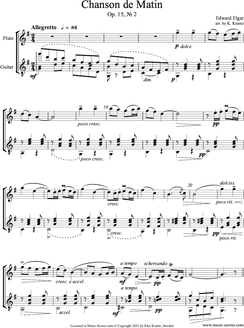 Chanson de Matin: Flute, Guitar by Elgar