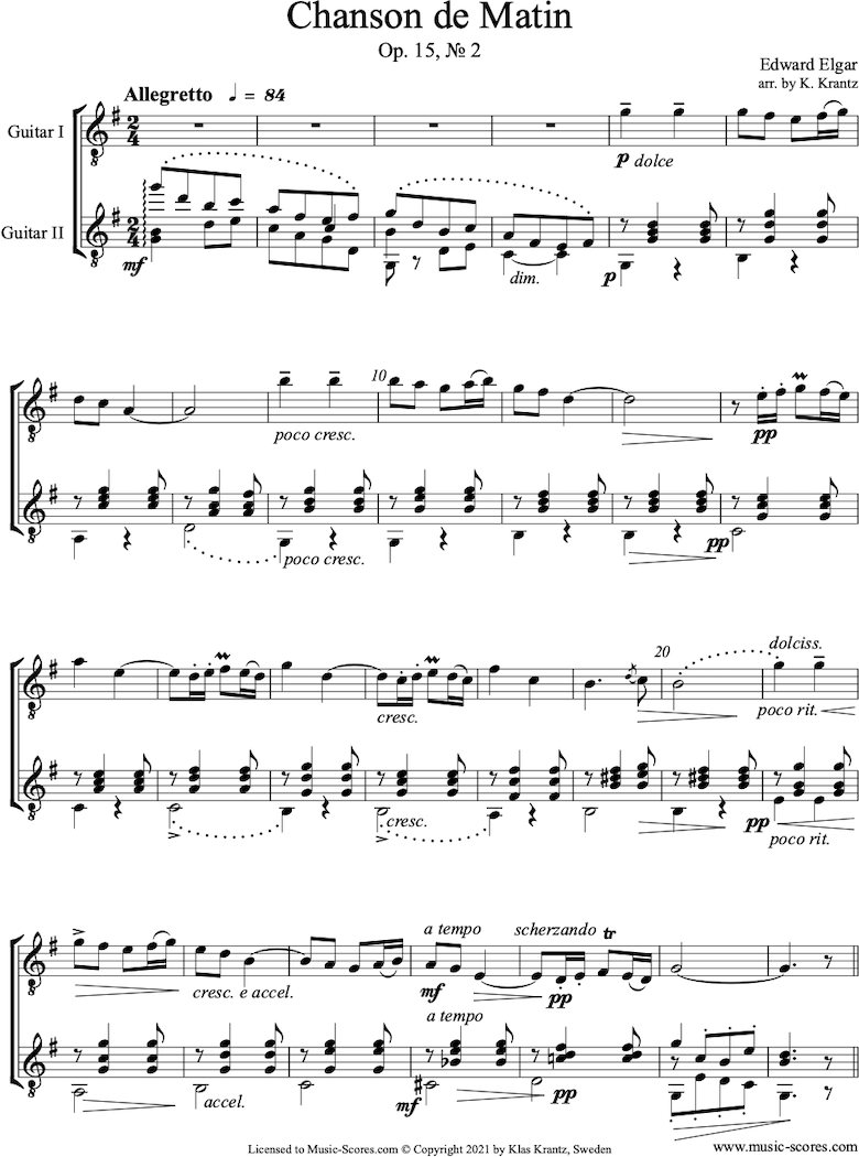 Chanson de Matin: 2 Guitars by Elgar