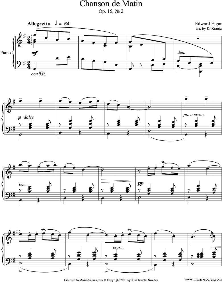 Chanson de Matin: Piano by Elgar