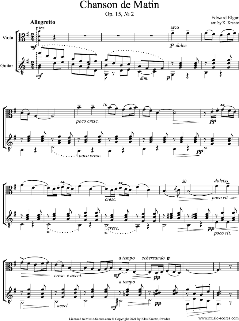Chanson de Matin: Viola, Guitar by Elgar