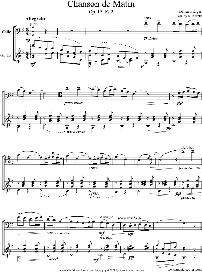 Chanson de Matin: Cello, Guitar by Elgar