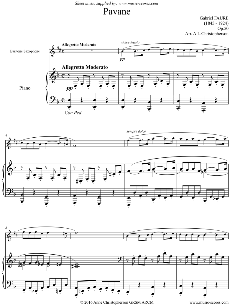 Front page of Op.50: Pavane: Bari Sax sheet music