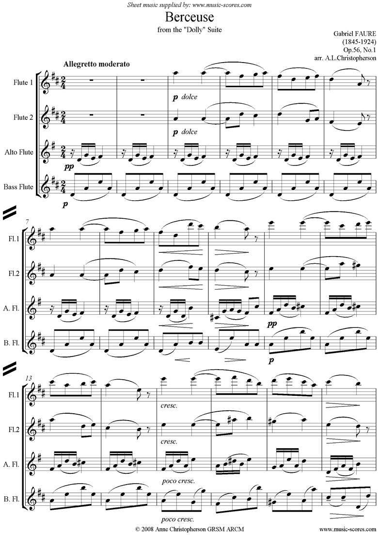 Front page of Op.56 No1: Berceuse: 2 Flute, Alto and Bass Flutes sheet music