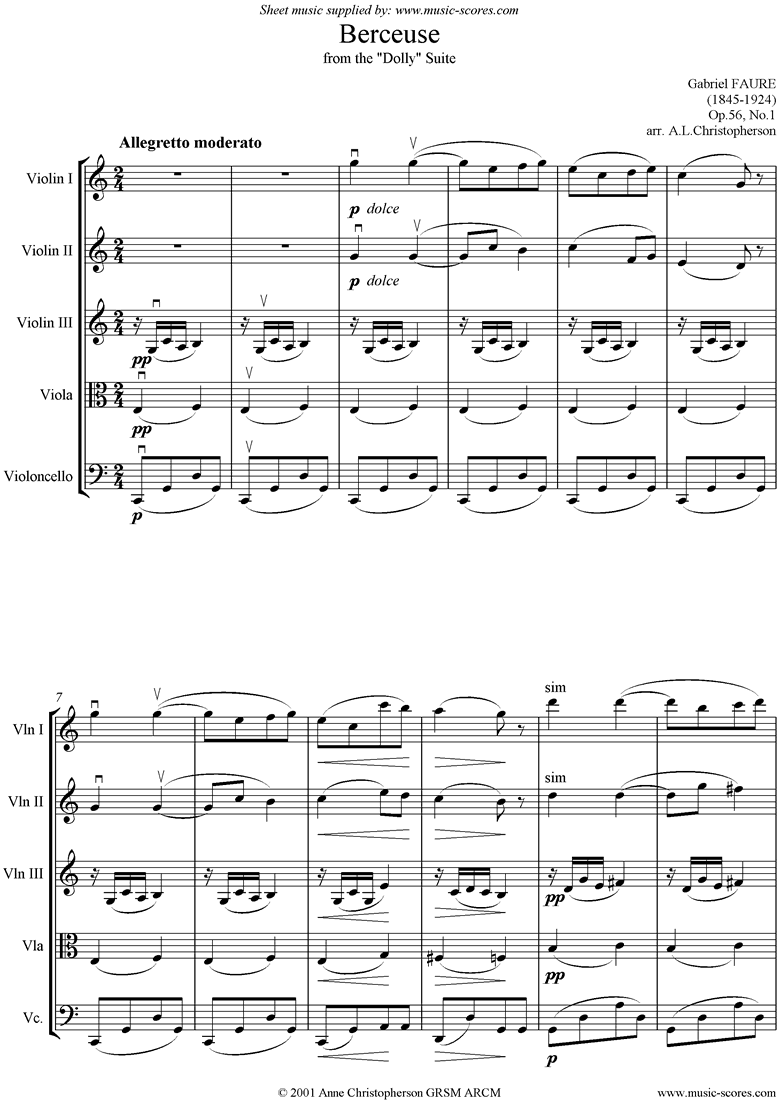 Front page of Op.56, No.1: Berceuse from Dolly Suite: Strings sheet music
