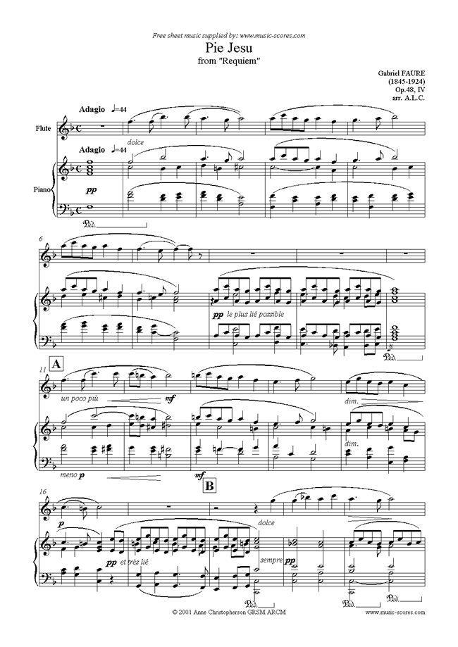 Op.48: Pie Jesu from Faur Requiem: Flute, Piano by Faure