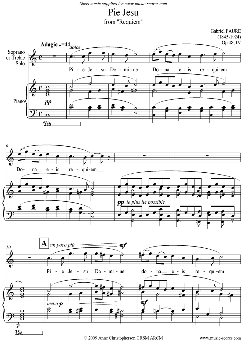 Front page of Op.48: Pie Jesu from Fauré Requiem: Voice: C ma sheet music