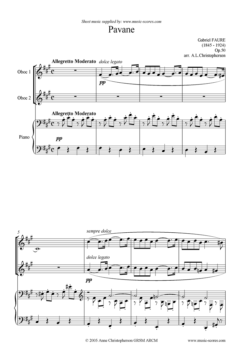 Front page of Op.50: Pavane: 2 Oboes sheet music