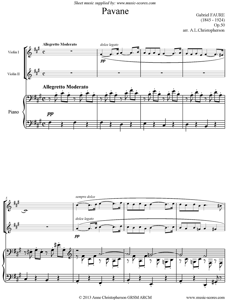 Op.50: Pavane: 2 Violins, Piano by Faure