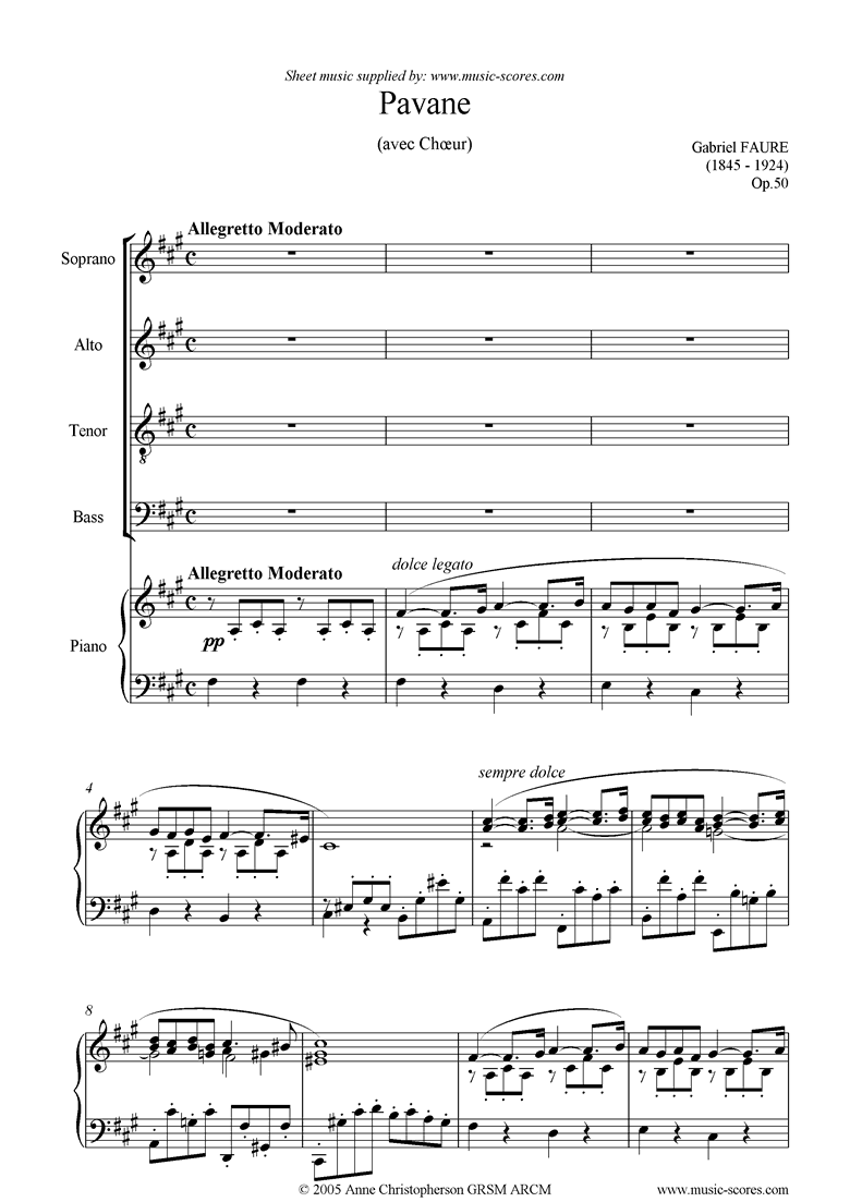 Op.50: Pavane: SATB Choir and piano by Faure