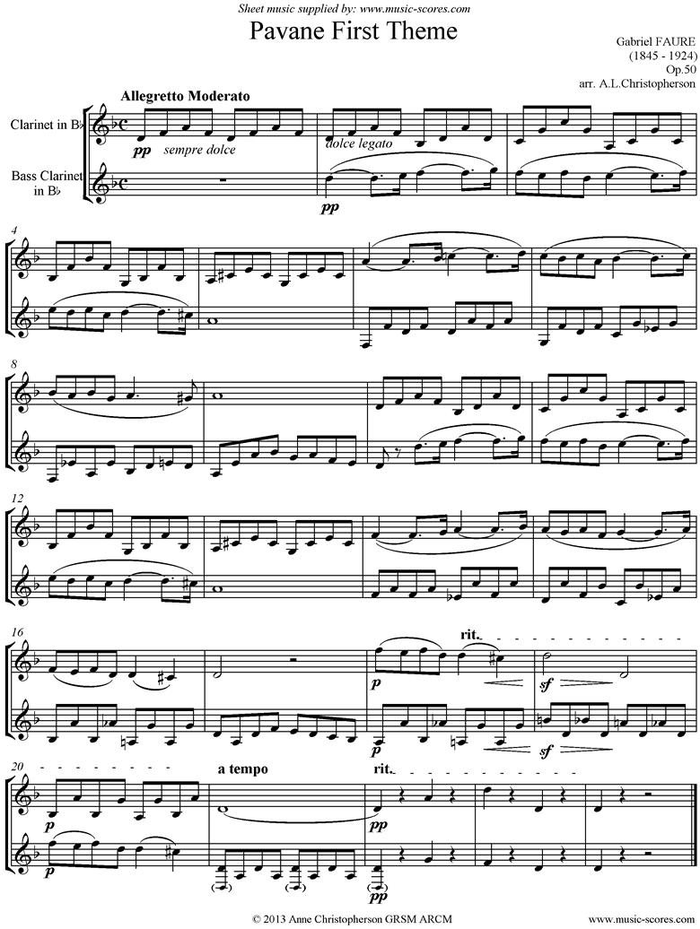Front page of Op.50: Pavane: Clarinet and Bass Clarinet unaccompanied sheet music