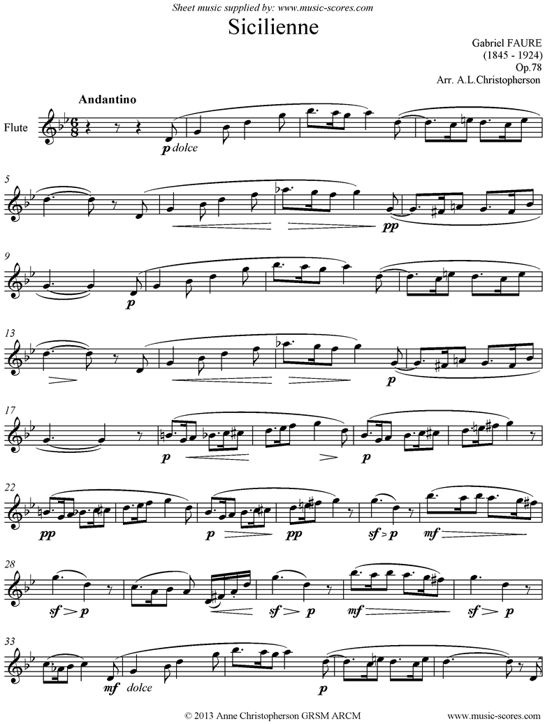 Op.78,80: Sicilienne: Solo Flute by Faure