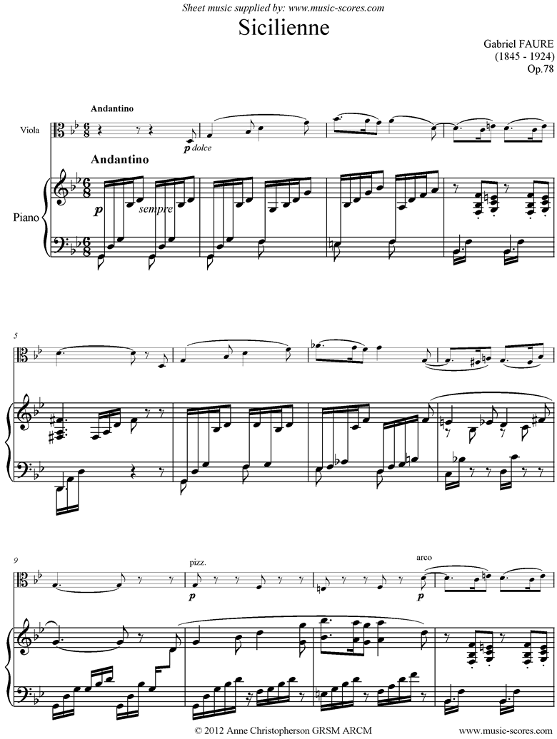 Front page of Op.78,80: Sicilienne: Viola and Piano sheet music