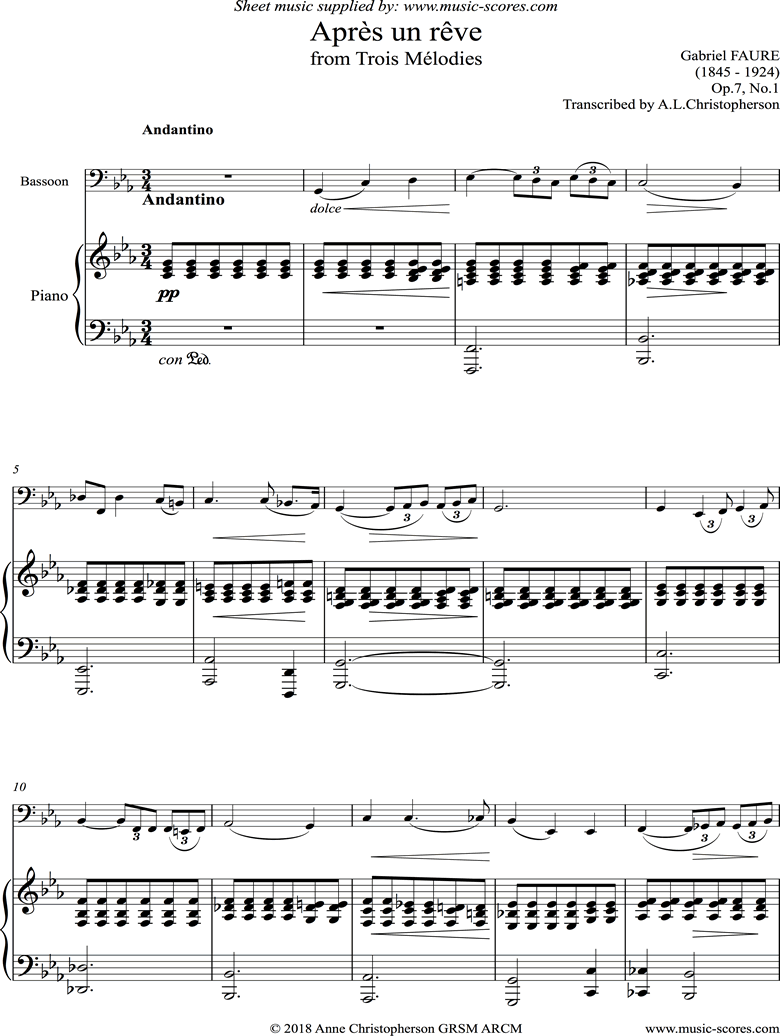 Op.07 No.1: Apres un Reve: Bassoon by Faure