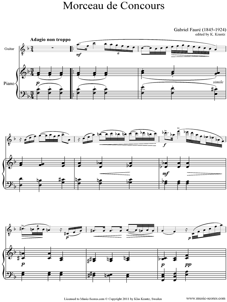 Front page of Morceau de Concours: Guitar and Piano sheet music
