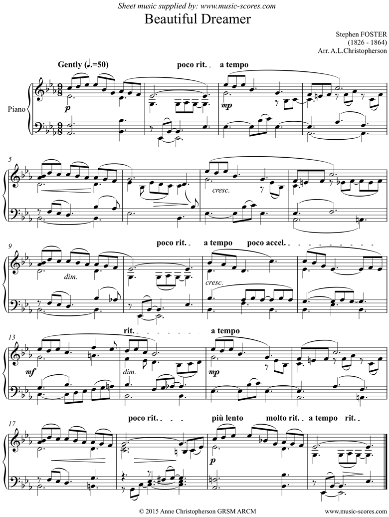 Front page of Beautiful Dreamer: Piano sheet music
