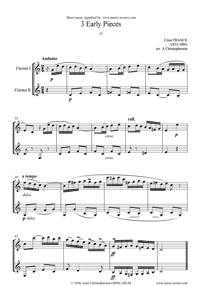 Front page of 3 Early Pieces: No.2: 2 Clarinets sheet music